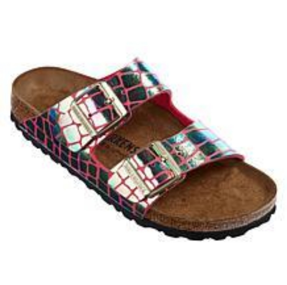 Birkenstock Arizona Gator Gleam Two-Strap Comfort Sandal Raspberry 8/8.5